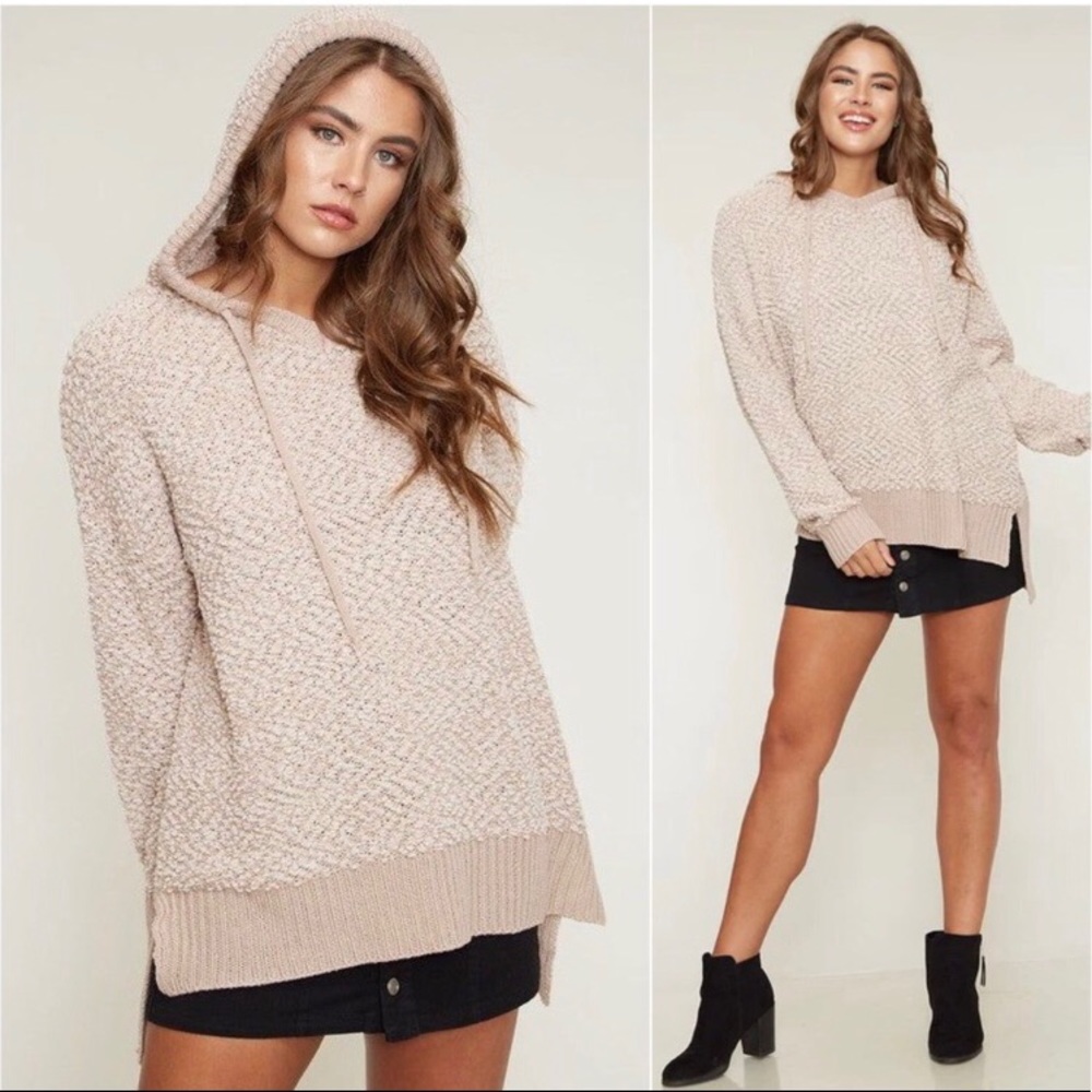 Women’s Popcorn lightweight knit pullover soft fall winter taupe sweater hoodie - Picture 1 of 3
